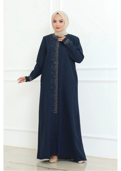 Ön ve Kol Taş Detaylı Büyük Beden Ferace