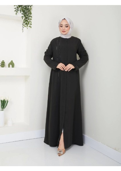 Taş Detaylı Büyük Beden Ferace