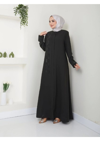 Taş Detaylı Büyük Beden Ferace modelleri