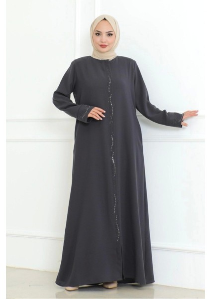 Ön ve Kol Taşlı Büyük Beden Ferace