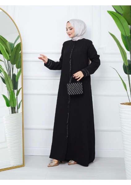 Ön ve Kol Taşlı Büyük Beden Ferace