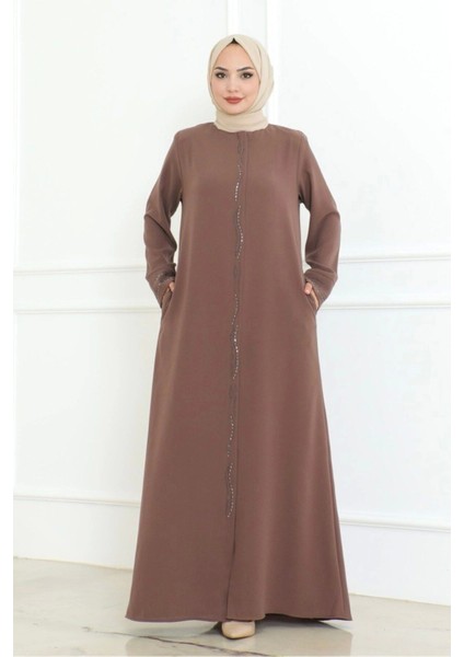 Ön ve Kol Taşlı Büyük Beden Ferace