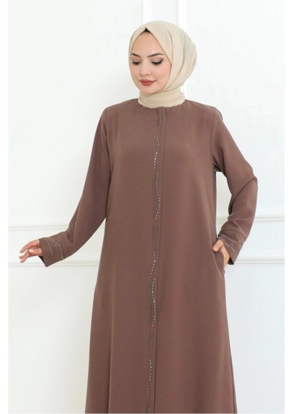 Ön ve Kol Taşlı Büyük Beden Ferace fiyatları