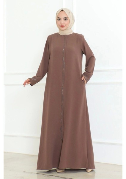 Ön ve Kol Taşlı Büyük Beden Ferace modelleri