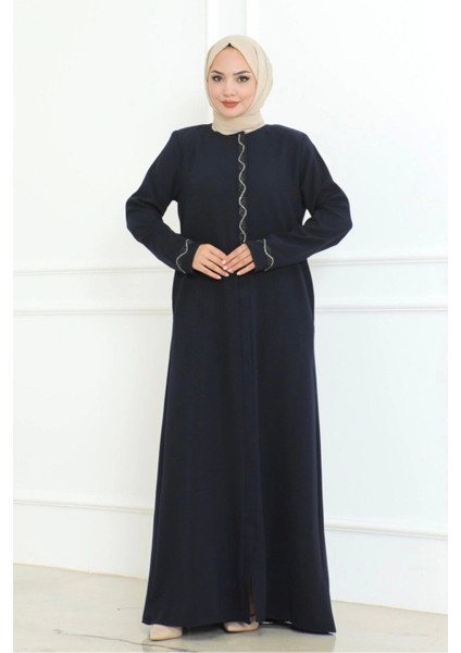 Büyük Beden Taş Detaylı Ferace