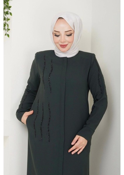 Ön ve Kol Taş Detaylı Büyük Beden Ferace fiyatları