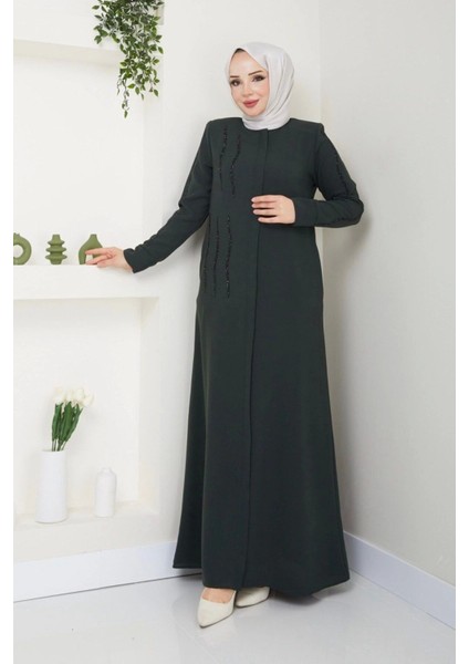 Ön ve Kol Taş Detaylı Büyük Beden Ferace modelleri