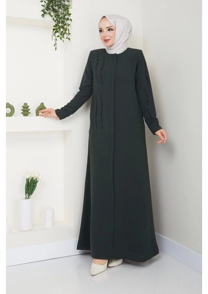 Ön ve Kol Taş Detaylı Büyük Beden Ferace fırsatları