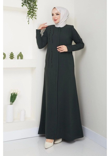 Ön ve Kol Taş Detaylı Büyük Beden Ferace indirimleri