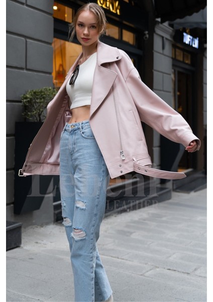 Deri Ceket Kadın - Gerçek Deri Mont Kadın Hakiki Deri Biker Ceket Oversize Deri Ceket