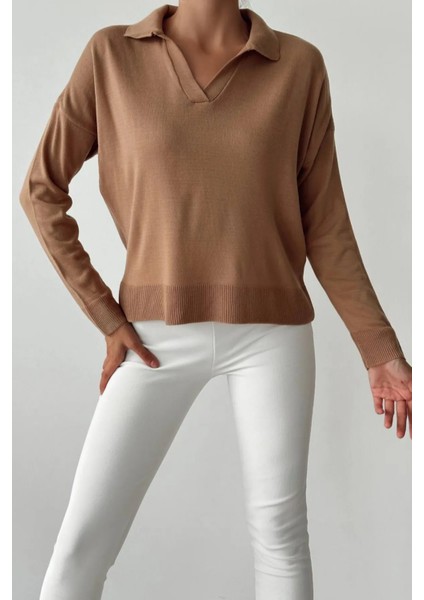 Polo Yaka Basic Ince Kadın Kazak - Şıklık ve Konforun Buluştuğu Tasarım modelleri