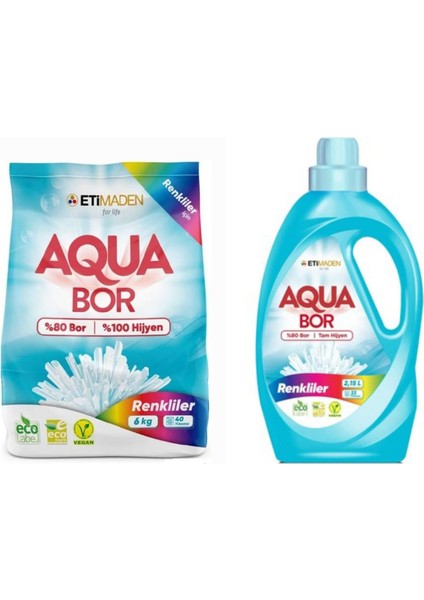 Çamaşır Deterjanı 6 kg Toz Renkliler Için + 33 Yıkama Sıvı Aquabor Renkliler Için