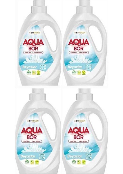 Aquabor Sıvı Çamaşır Deterjanı Beyazlar Için 4 Adet 132 Yıkama Doğal Mineralli