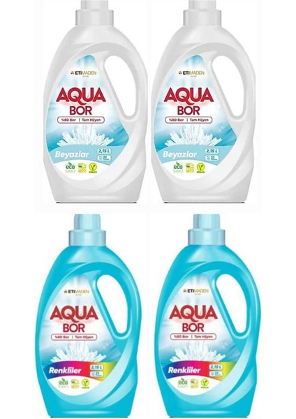 Aquabor Doğal Sıvı Çamaşır Deterjanı Beyazlar Için 2 Adet 66 Yıkama+ Renkliler Için 66 Yıkama