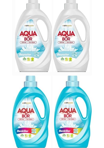 Aquabor Doğal Sıvı Çamaşır Deterjanı Beyazlar Için 2 Adet 66 Yıkama+ Renkliler Için 66 Yıkama