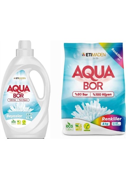 Aquabor Çamaşır Deterjanı Toz 6 kg Renkliler Için+33 Yıkama Beyazlar Için Sıvı