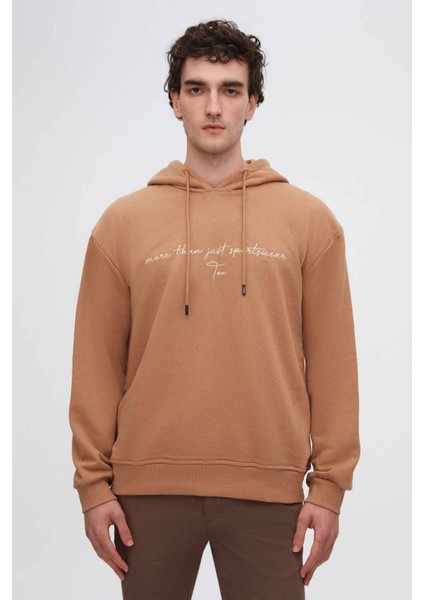 Relaxed Fit Tütün Nakışlı 3 Iplik Kapüşonlu Sweatshirt