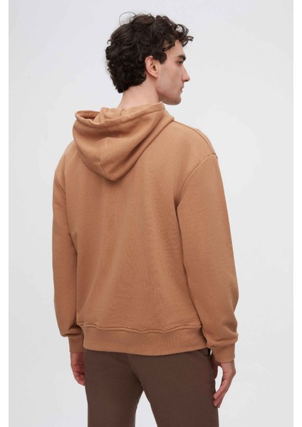 Relaxed Fit Tütün Nakışlı 3 Iplik Kapüşonlu Sweatshirt