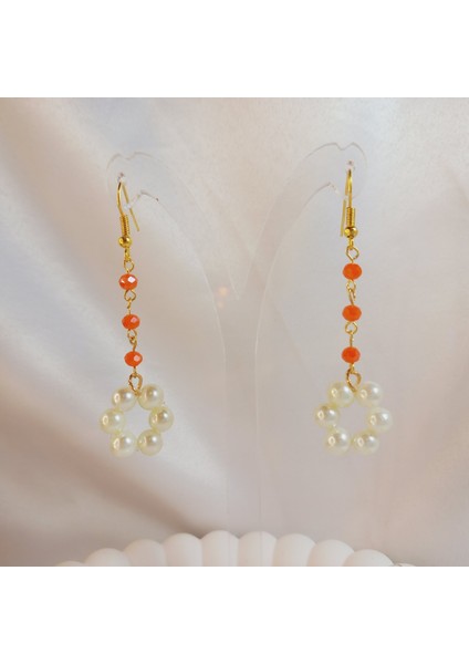 Kristal Taşı Sallantılı Inci Boncuk Çiçek Küpe
