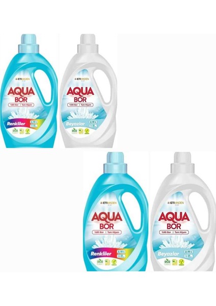 Aquabor Doğal Mineralli Sıvı Çamaşır Deterjanı Renkliler ve Beyazlar Için 4 Adet 132 Yıkama