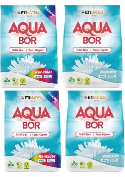 Aquabor Renki ve Beyazlar Için 6 kg *4 Adet 24 kg 160 Yıkama