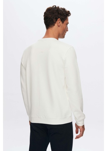 Slim Fit Ekru Baskılı Sweatshirt