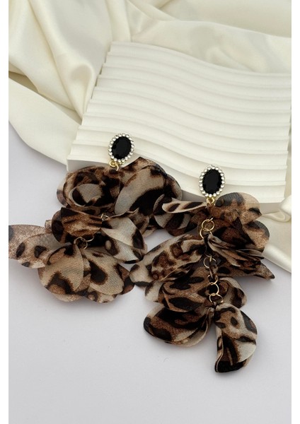 Siyah Taşlı Leopar Küpe