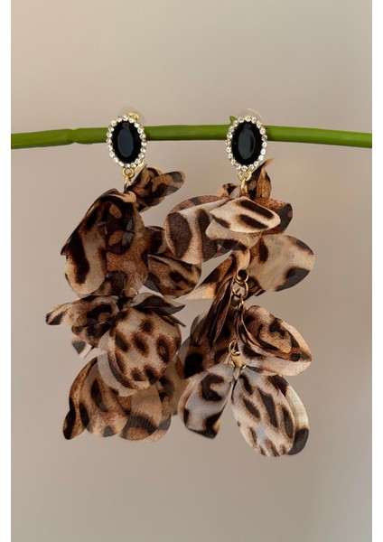 Siyah Taşlı Leopar Küpe