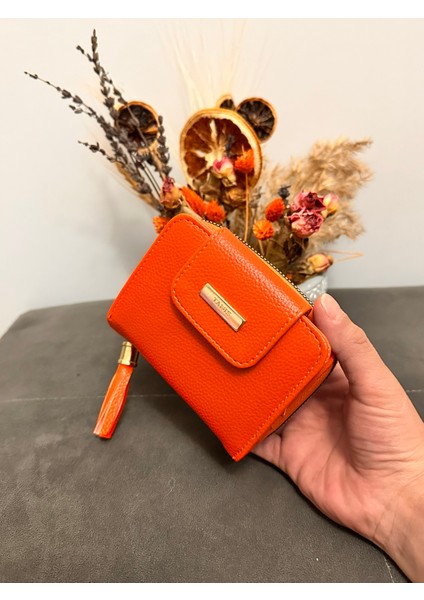 Turuncu Renk Gold Kapama Detaylı Fermuarlı Çok Bölmeli Kadın Cüzdan Aksesuar fiyatları