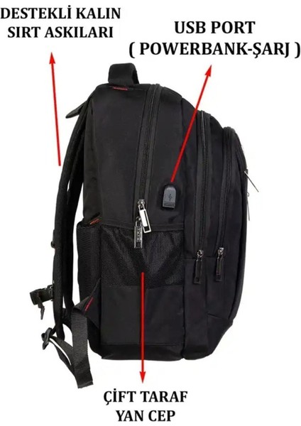 Dada Darbe Emici USB Aparatlı Su Geçirmez Kumaş 15.6 Inç 5 Bölmeli Ped Korumalı Sırt Çantası fiyatları