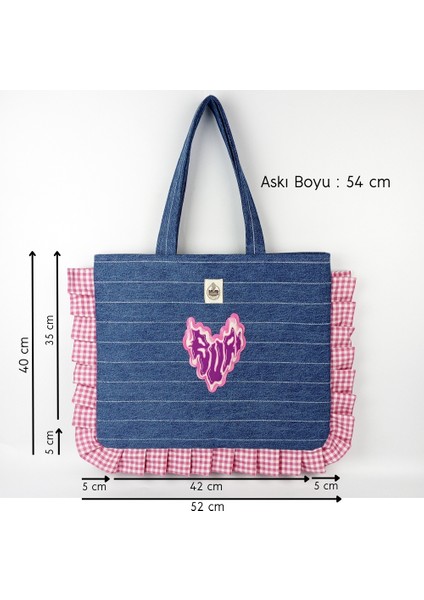 Tasarım Pötikare Fırfırlı Kalp Figürlü Kot Çanta fiyatları