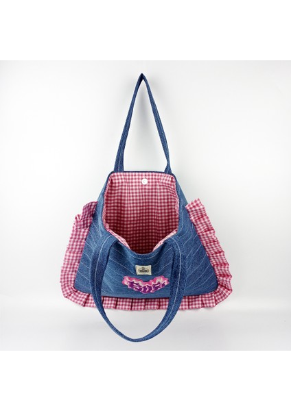 Tasarım Pötikare Fırfırlı Kalp Figürlü Kot Çanta fırsatları