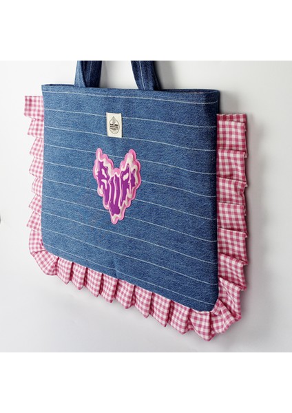 Tasarım Pötikare Fırfırlı Kalp Figürlü Kot Çanta indirimleri