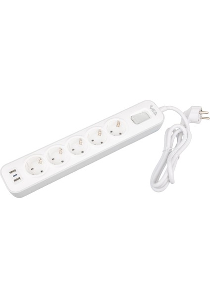 VE-NOVA105U A Class 5li 2 Usbli Anahtarlı 1.5 Metre Akım Korumalı Grup Priz (Made In Malaysıa) (4265)