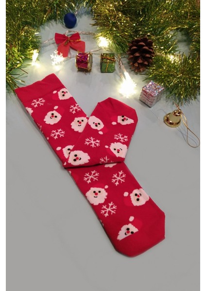 Santa Kartanesi Kırmızı Dizaltı Çorap
