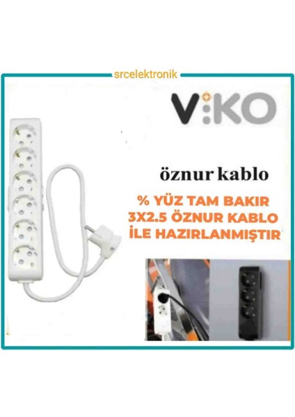 Multi-Let 6 Lı 3x2.5 Öznur Kablo Tam Bakır (1 ile 10 Metre Arası) Topraklı Çocuk Korumalı Uzatma Grup Priz