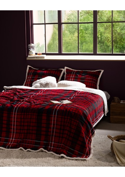 Jonzais Sherpa Çift Kişilik Yatak Örtüsü - Kırmızı