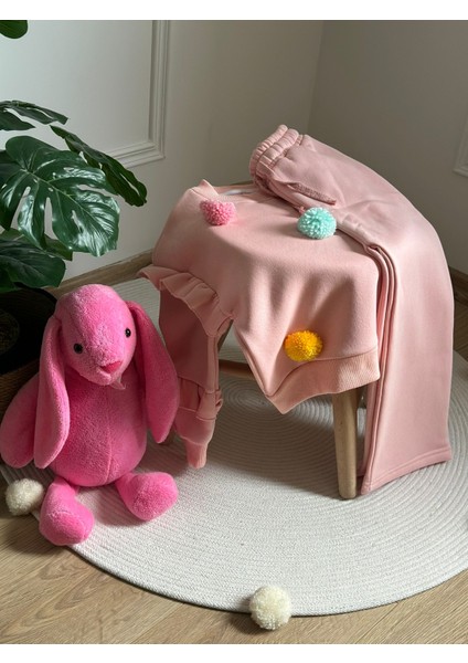 Açık Pembe Ponpon Detaylı Eşofman Takımı