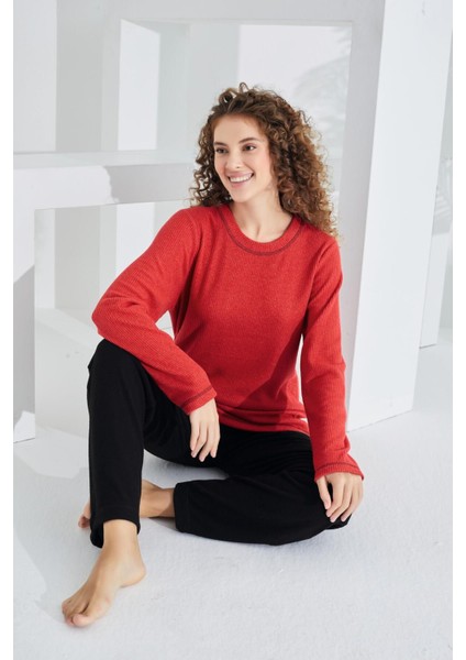 Uzun Kol Deve Tüyü Pamuklu Kadın Pijama Takımı