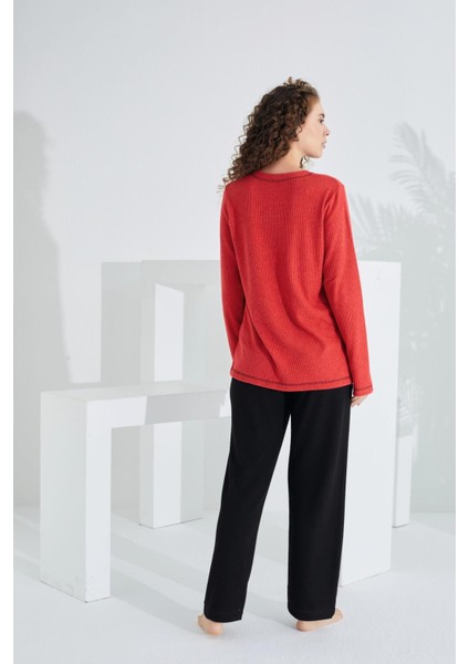 Uzun Kol Deve Tüyü Pamuklu Kadın Pijama Takımı fırsatları