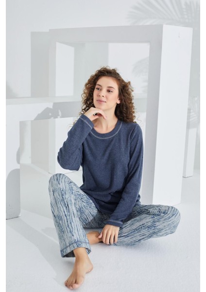 Uzun Kol Deve Tüyü Pamuklu Kadın Pijama Takımı