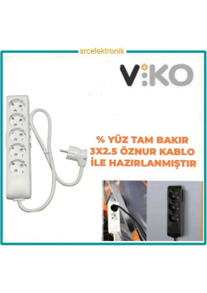 Multi-Let 5 Li 3x2.5 Öznur Kablo Tam Bakır (1 ile 15 Metre Arası) Topraklı Çocuk Korumalı Uzatma Grup Priz ( 3x2.5 Ttr Öznur Kablo Tam Bakır)