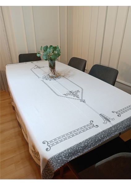 Nakış İşleme Desenli Masa Örtüsü | Dertsiz Kumaş Masa Örtüsü | Leke Tutmaz Kumaş | 160x220 cm
