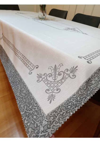 Nakış İşleme Desenli Masa Örtüsü | Dertsiz Kumaş Masa Örtüsü | Leke Tutmaz Kumaş | 160x220 cm