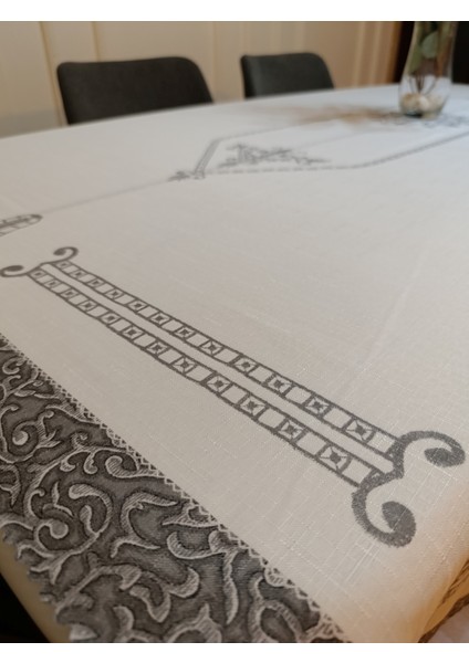 Nakış İşleme Desenli Masa Örtüsü | Dertsiz Kumaş Masa Örtüsü | Leke Tutmaz Kumaş | 160x220 cm
