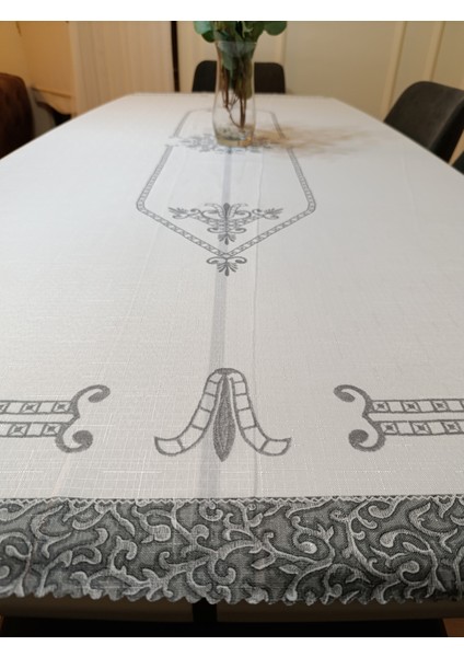 Nakış İşleme Desenli Masa Örtüsü | Dertsiz Kumaş Masa Örtüsü | Leke Tutmaz Kumaş | 160x220 cm
