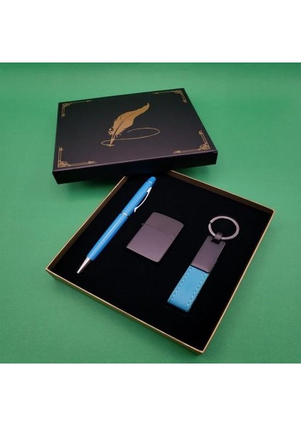 Çakmak Anahtarlık Tükenmez Kalem Turkuaz Dekoratif Hediyelik