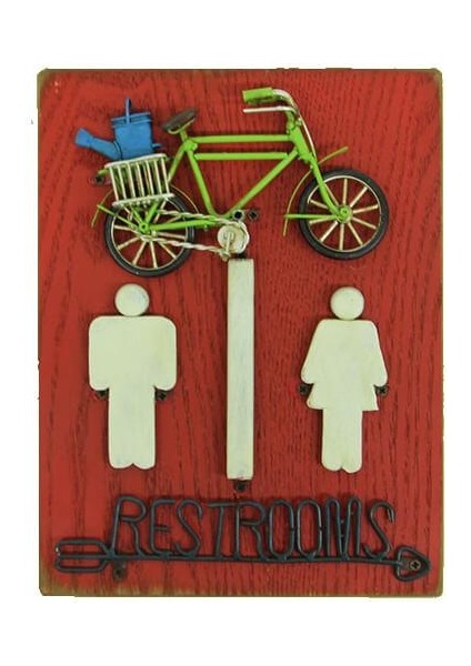 Tabela Wc Bisiklet Figürlü Vintage Kapı Yazısı Hediyelik