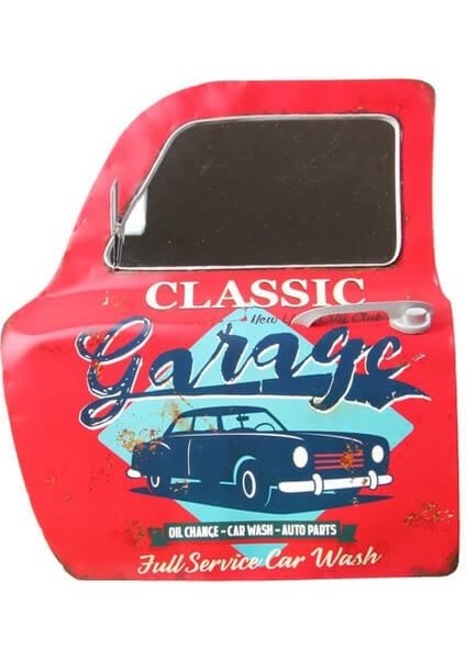 Dekoratif Classic Garage Temalı Kırmızı Araba Kapısı Ayna