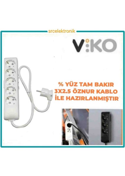 Multi-Let 5 Li 3x2.5 Öznur Kablo Tam Bakır (18 ile 40 Metre Arası) Topraklı Çocuk Korumalı Uzatma Grup Priz ( 3x2.5 Ttr Öznur Kablo Tam Bakır)
